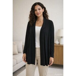 Chicos Womens Cardigan Size L Black Travelers Open Front Draped Classic Office